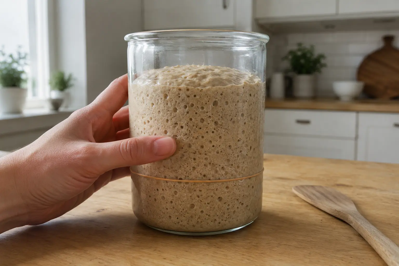 Levain actif ayant doublé de volume après plusieurs rafraîchis réguliers