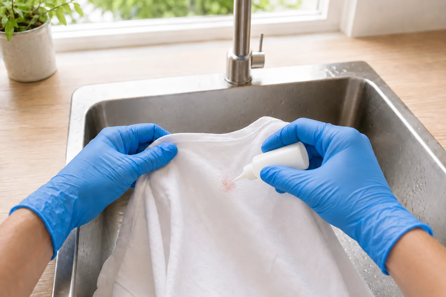 Application précise d’un détachant enzymatique sans marque sur la zone tachée