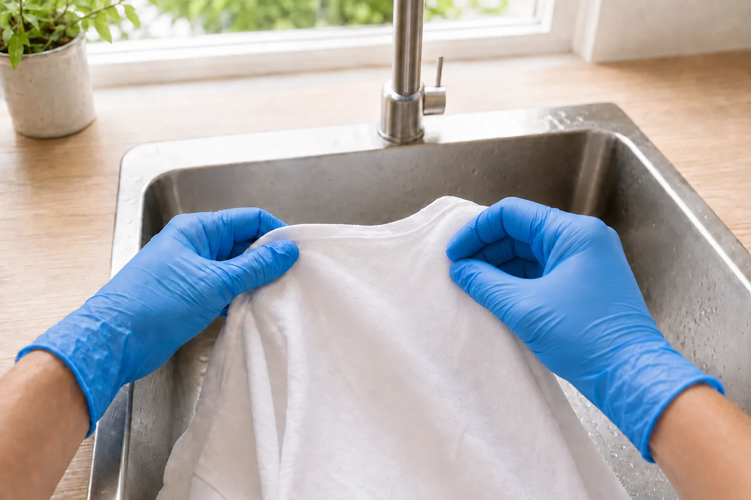 Contrôle du tissu humide à la lumière naturelle avant tout passage au sèche-linge